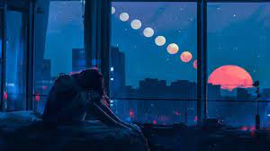 I always feel sad when i look at the creasent moon. Wallpaper Sadness Girl Bedroom Window Night Moon Art Picture 3840x2160 Uhd 4k Picture Image