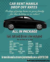 Check spelling or type a new query. Car Rental Manila On Twitter Business Or Pleasure Travel Outside Manila And With A Budget All In Promo With Driver S Fee Fuel And Toll Packages On Our Sedan 5 Seater Car For Hire