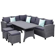 4 piece rattan garden furniture set, outdoor patio garden sofa set rattan table and chairs bistro set for lawn, terrace, backyard 3.6 out of 5 stars 6 £189.99 £ 189. Merax 5 Piece Patio Dining Sets Pe Rattan Sectional Outdoor Patio Furniture Wicker Sofa With 2 Stools Table Cushions Grey Farmhouse Goals