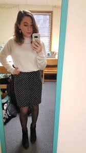 Black And White Polka Dot Dress With Black Tights Outfit For Student Teaching Monica S Look Book 29 Polka Dot Skirt Womens Skirt Outfits