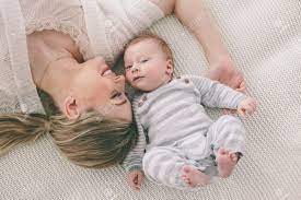 Portrait Of A Mother With Her 2 Month Old Baby Top View Point Stock Photo Picture And Royalty Free Image Image 97958933