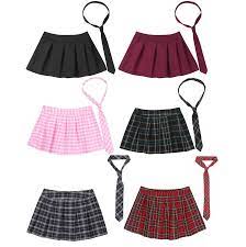 US Women Schoolgirl Cosplay Plaid Pleated Mini Skirt with Tie JK Fancy  Dress Up | eBay