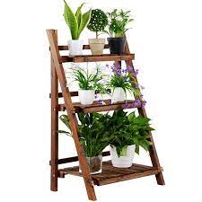 Topeakmart 3 Tier Folding Wooden Plant Stand Wood Organizer Flower Pot Stand Plant Display Shelf Rack Ladder Garden Indoors Outdoors Walmart Com Wooden Plant Stands Plant Shelves Flower Stands