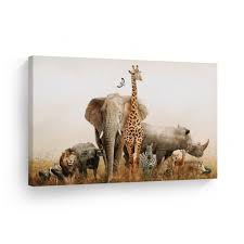 Smile Art Design Safari Animals African Landscape Elephant Giraffe Lion Zebra Wild Animal Canvas Wall Art Print Nature Exotic Wildlife Living Room Kids Baby Nursery Room Decor 30x40 Walmart Com
