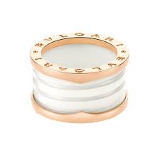 B Zero1 18ct Pink Gold White Ceramic Four Band Ring