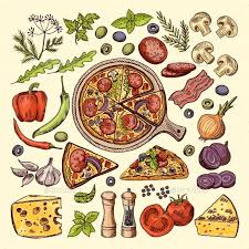 Slices Of Pizza With Cheeses Olives And Other Pizza Drawing Pizza Ingredients Italian Pizza