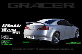 The infiniti g35 coupe (v35) (also known as the nissan skyline 350gt in japan) is a sports coupe first manufactured in 2002 for the 2003 model year. Greddy 2003 2004 Infiniti G35 Coupe Greddy Gracer Rear Under Spoiler Corsport