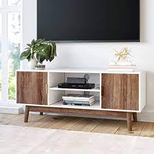Choose from simple metal stands to traditional cabinets with storage space. Amazon Com Nathan James Wesley Scandinavian Tv Stand Media Console With Wooden Frame And Cabinet Doors White Rustic Oak Furniture Decor
