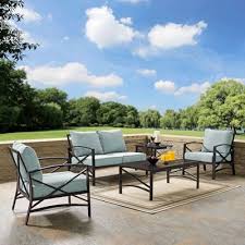 Kaplan 5 Pc Outdoor Seating Set With Mist Cushion Patio Furniture Sets Patio Seating Patio