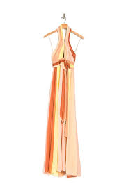 Cinq A Sept Eileen Stripe Halter Neck Silk Gown In Rainbow Modesens