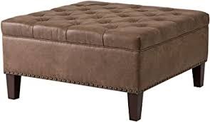 Abbyson villagio tufted leather square coffee table ottoman, dark brown. Amazon Com Madison Park Lindsey Cocktail Ottoman Square Tufted Faux Leather Coffee Table For Living Room Modern All Foam Thick Padded Solid Wood Legs Large Bench Corner Seating Bedroom Lounger Brown Home Kitchen