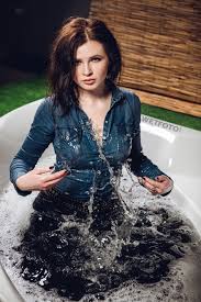 But jets' power took possession of her, kept. Brunette Girl In Tight Jeans Overall And Jacket Gets Completely Wet In Bath Wetfoto Com