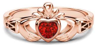 Rose Gold Genuine Ruby 25cts Claddagh Celtic Knot Ring July Birthstone