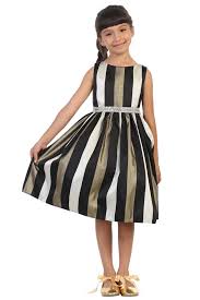 Girls Black White Metallic Gold Striped Holiday Dress 2 12 White Satin Dress Holiday Dresses Satin Dresses