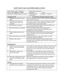 Berikut yang dapat kami bagikan terkait contoh format daftar evaluasi diri kerja guru. Daftar Evaluasi Diri Kerja Guru