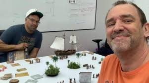 Trey Parker of South Park (Orange Shirt) plays Miniatures Games! Here they  are trying out Blood & Plunder. : r/wargaming