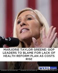 Rep. Marjorie Taylor Greene (R-Ga.) is casting much of the blame for rising  health premiums