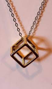 30 Inch Silver Tone Necklace Gold Hollow 3d Cube Box Geometric Square Cage Punk Steampunk Armor Machined Look Industrial 1 Cube Necklace Necklace Silver Tone