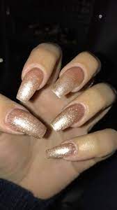 Nails Rose Gold Glitter Nails Coffin Shape Acrylicnailsoval Coffin Shape Nails Gold Acrylic Nails Rose Gold Nails Glitter