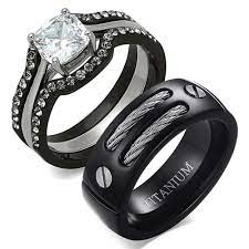 His And Hers Skull Wedding Rings Best Of His Hers 4 Pc Black Stainless Steel Titanium Titanium Wedding Ring Sets Black Wedding Ring Sets Black Wedding Rings