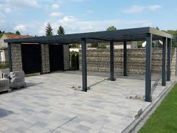 Gabionen Carport Als Unterstand Fur Sitzgelegenheit Oder Terassenuberdachung Terassenideen Carport Terrassen Schaukel