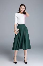 Green Skirt Linen Skirt Pleated Skirt Pocket Skirt Midi Green Pleated Skirt Green Midi Skirt Outfit Flowing Skirt Outfit