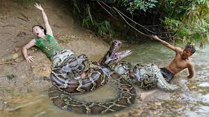 Survival Skills: Primitive Life Girl meet Giant Anaconda Python - Skills Catch Big Snake at Stream - YouTube