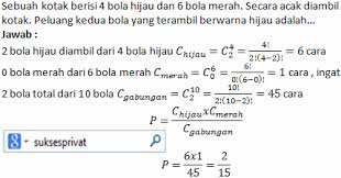Dari dalam kotak diambil 3 bola sekaligus secara acak, peluang. Matematika Peluang Terambil Bola Warna Hijau Dan Merah Dari Sebuah Kotak Suksesprivat