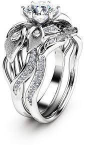 Diamond Wedding Ring Set 14k White Gold Engagement Ring Calla Etsy Emerald Engagement Ring Set Diamond Wedding Rings Sets 14k White Gold Engagement Rings