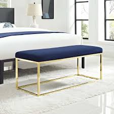 Posh living katherine velvet upholstered bench with acrylic legs in navy blue by posh living (1) $297. Andie Fabric Bench Fabric Bench Blue And Gold Bedroom Gold Bedroom