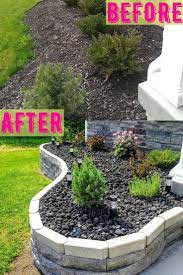 Retaining Wall Flower Bed Before And After In Our Front Yard Front Yard Landscaping Landscaping With Rocks Low Maintenance Landscaping Front Yard