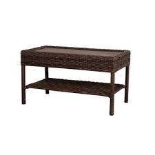 Shop this collection (124) top rated. Hampton Bay Cambridge Brown Rectangular Wicker Outdoor Patio Coffee Table With Faux Wood Table Top 65 17148b5 The Home Depot Wicker Coffee Table Patio Coffee Table Resin Wicker Patio Furniture