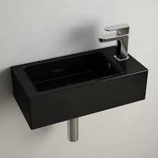 Lave Mains Noir Gain De Place 50x25 Cm Ceramique Pure Lave Main Wc Lave Main Salle De Bain Noir Et Blanc