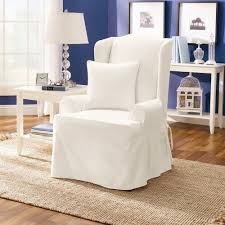 Sure Fit Twill Supreme 1 Piece Wing Chair Slipcover White By Sure Fit 67 99 Machine Wash And Tum Slipcovers For Chairs Wingback Chair Slipcovers Slipcovers