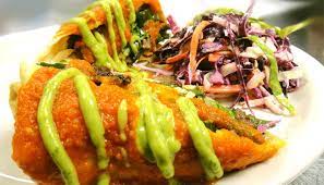 Chimichanga Yucatan Style Flash Fried And Stuffed With Chihuahua Cheese Onions Peppers Cilantro Topped Wi Stuffed Peppers Chihuahua Cheese Avocado Cream