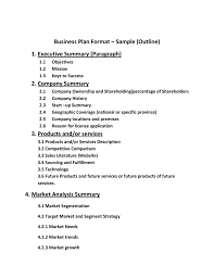 Executive summary (providing a general overview of the plan's main points) Isp Business Plan Format