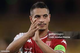 Wissam Ben Yedder of AS Monaco reacts with team mate Takumi Minamino...  News Photo