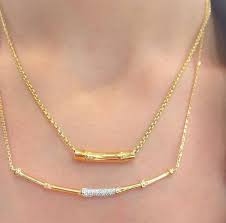 John Hardy Gold And Diamond Layered Bar Necklaces Bamboo Collection Bar Necklace Necklace Gold