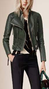 Burberry Burberry Prorsum Peplum Waist Lambskin Biker Jacket Green Leather Jackets Leather Jacket Outfits Leather Jacket