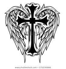 This black cross tattoo for girls is basic and at the same time very classy. Cross And Wing Tattoo Stock Photo C Sathitpong Sanin Tora 2334800 Stockfresh