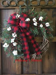 Christmas Wreath Buffalo Check Wreath Christmas Farmhouse Wreath Christmas Cotton Wreath Christma Christmas Wreaths Christmas Wreaths Diy Plaid Christmas Decor