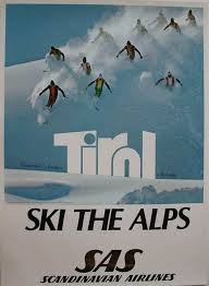 Vintage Airline Poster Tirol Ski The Alps Sas Retro Airline Airlines Reisen