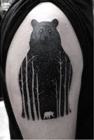 Black And White Woods Tattoo 100 Awesome Animal Tattoos Bear Tattoos Black Bear Tattoo Animal Tattoos