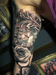 The pocket watch pattern of tattoo usually represents unique situations in one's life. Clock And Rose Tattoo By Dan K Limited Availability At Redemption Tattoo Studio Clock And Rose Tattoo Rose Tattoos For Men Clock Tattoo Design