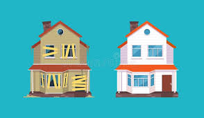 Home Renovation House Before And After Repair New And Old Suburban Cottage Isolated Vector Illustration Stock Vector Illustration Of Estate Flat 124717088
