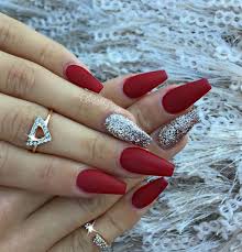 Available in glossy polish too. Red Nails Coffin New Expression Nails