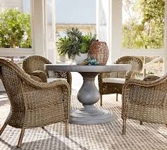 Pottery barn desktop and hutch with chair. Torrey Indoor Outdoor All Weather Wicker Roll Arm Dining Chair Espresso Pottery Barn