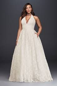 Plunging Lace Halter Plus Size Wedding Dress David S Bridal Plus Wedding Dresses Wedding Dresses Ball Gowns Wedding