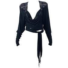Holly S Harp Late 1970s Black Silk Jersey Beaded Vintage 70s Wrap Crop Top Shirt For Sale At 1stdibs