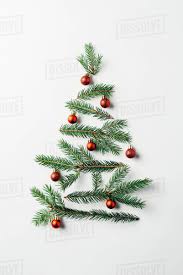 Watercolor christmas set 2021, with christmas tree, christmas toys, gifts, decorations. Top View Of Pine Branches Arranged In Christmas Tree With Toys On White Background Stock Photo Dissolve